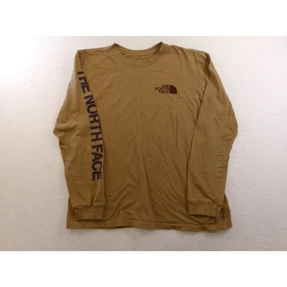 The North Face‎ Long Sleeve T-Shirt Mens L Tan Graphic Logo Sleeve BX70G20